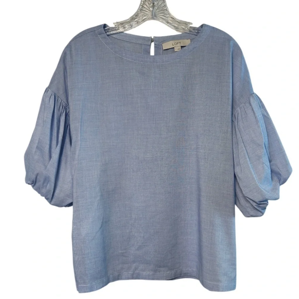 Loft Women's Light Blue Puff Sleeve Top